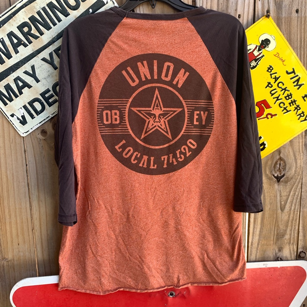 Obey Orange and Brown Long Sleeve Tees
